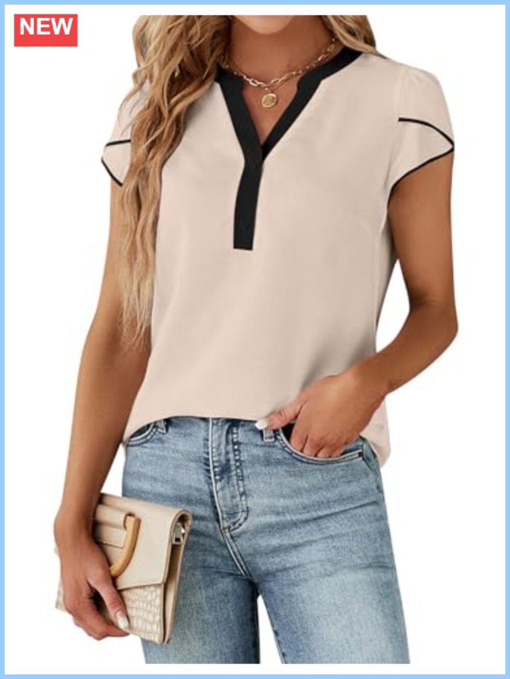 Dressy Casual Blouse Women Short Sleeve V-Neck Button Down Work Top